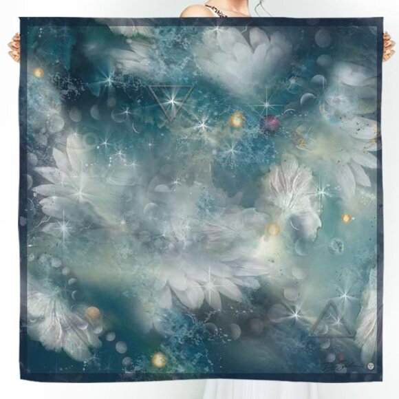 Blue Fairy Wings & Cosmic Moons Square Silk Scarf - Picture 2 of 10